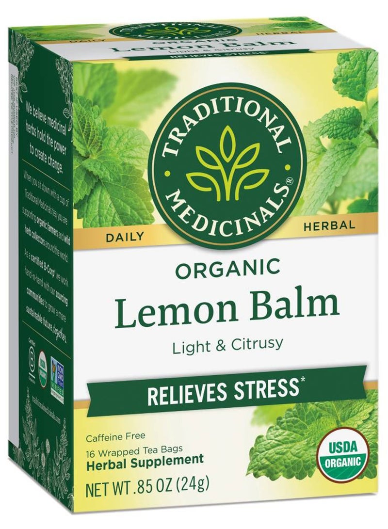 Traditional Medicinals Organic Lemon Balm, Relieves Stress, Caffeine Free, 16 tea Bags - Image 1